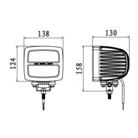 Phare de travail rectangle 6 Leds type CREE - 10/30 volts - L 138 x H 158 x Ep 130 mm - IP68