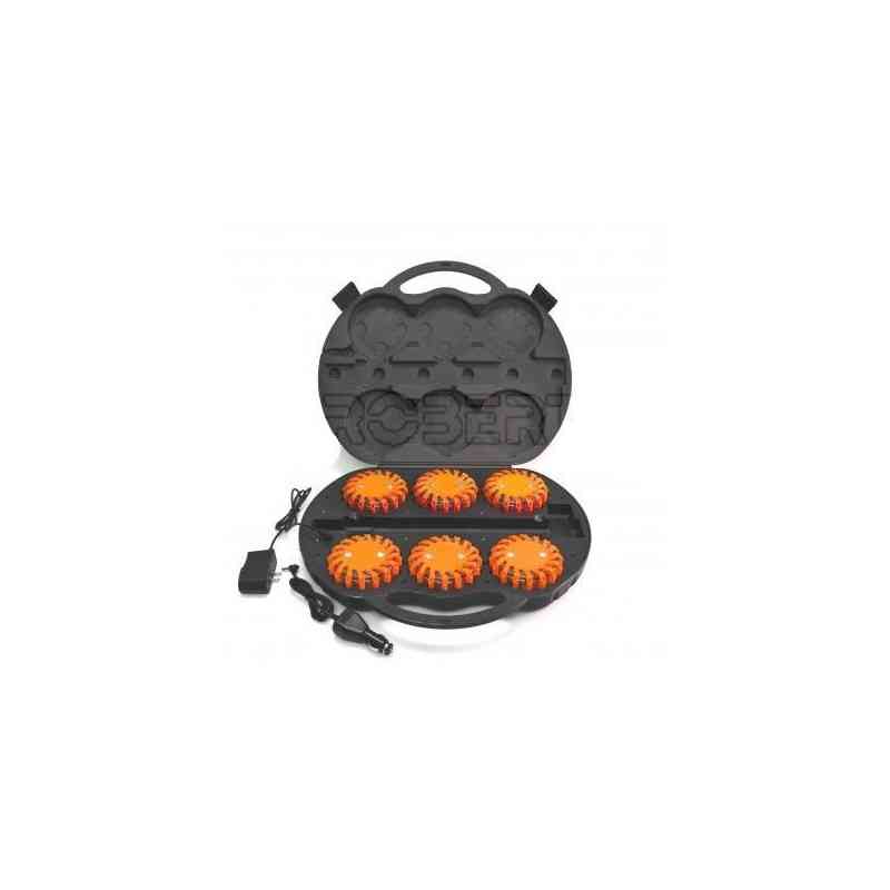 Kit 6 balises de signalisation magnétiques à LEDs orange avec valise de rangement - IP67 Kit 6 balises de signalisation magnétiques à LEDs orange avec valise de rangement - IP67