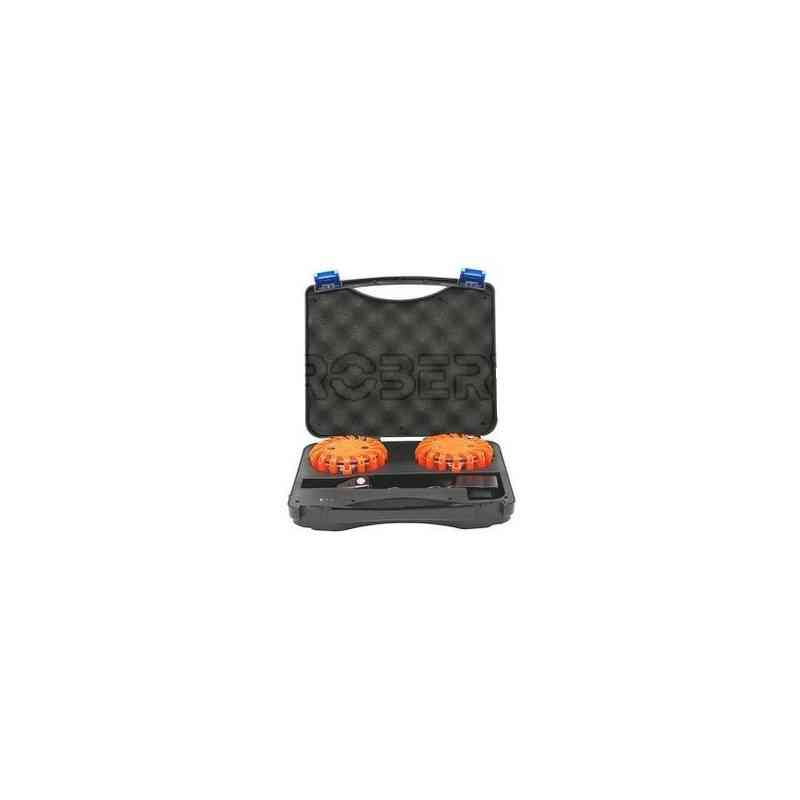 Kit 2 balises de signalisation magnétiques à LEDs orange avec valise de rangement - IP67 Kit 2 balises de signalisation magnétiques à LEDs orange avec valise de rangement - IP67