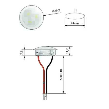 Plafonnier 3 Leds - A insérer - ø 29,7 mm x Ep 11,7 mm 24V