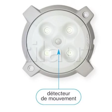 Plafonnier 4 Leds avec détecteur de mouvement - A poser -ø 132 x Ep 12,5 mm - IP66