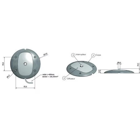 Plafonnier 4 Leds avec détecteur de mouvement - A poser - 12/24 Volts - ø 132 x Ep 15 mm - IP67