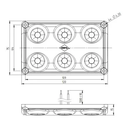 Plafonnier 6 Leds - A poser - 12/24 Volts - L 120 x l 75 x Ep 16 mm - IP65