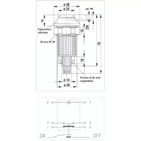 Interrupteur / Contacteur à bouton poussoir - Haute performance JAUNE 12V