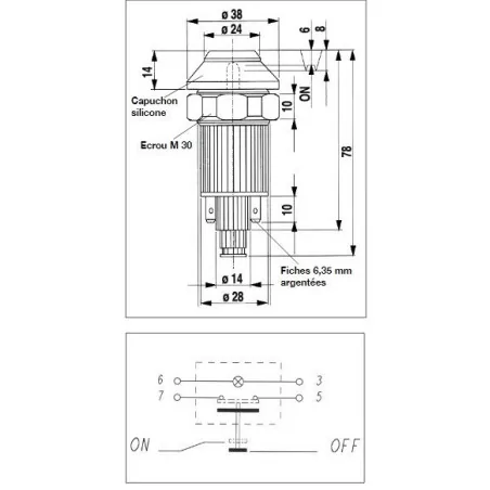 Interrupteur / Contacteur à bouton poussoir - Haute performance GYROPHARE 12V