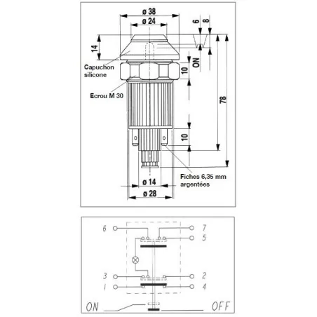 Interrupteur / Contacteur à bouton poussoir - Haute performance STOP 12V