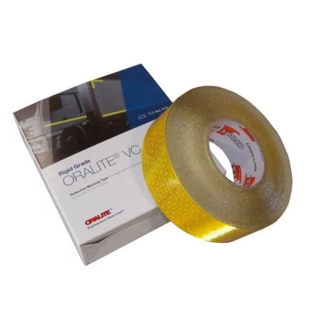 BANDE RETROREFLECHISSANTE VC104 + / RIGIDE - 12.5M X 5CM - JAUNE - ORAFOL