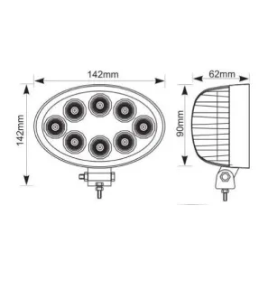 Ovaler Arbeitsscheinwerfer 8 LEDs - 10/30 Volt