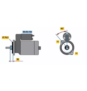 Démarreur Bosch 0001107007 12V 1.1Kw / 9 dents