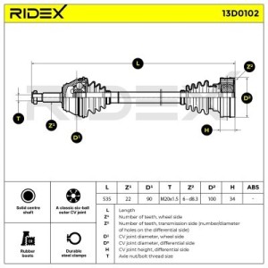 Arbre de transmission SEAT, VW 191407271H, 191407271HX, 191407271K