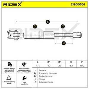 Vérin de coffre JEEP 55074782, 55075704, 55075704AB