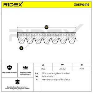 Courroie Poly-V BMW 11287560485, 11287631812, 7560485