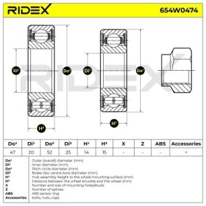 Kit de roulement de roue DAEWOO 09262A25074, 9004363079, 0812362047