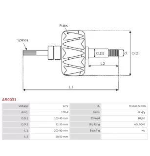 Rotore di alternatori per Bosch 0120468028, 0120468055