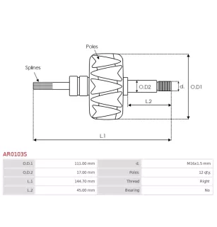 Rotor of alternators for Bosch 01220AA000, 01220AA0B0, 01220AA1A0, 01