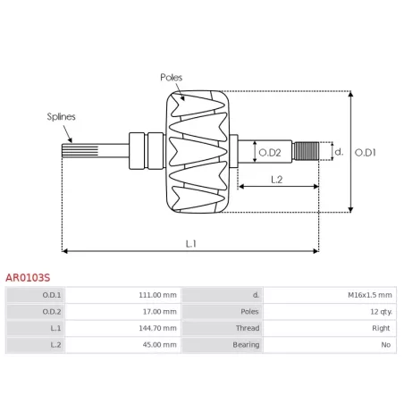 Rotor d’alternateurs pour BOSCH 01220AA000, 01220AA0B0, 01220AA1A0, 01220AA1J0, 01220AA1S0