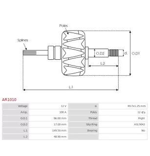 Rotor d’alternateurs pour DELCO 10463007, 10463011, 10463012, 10463013