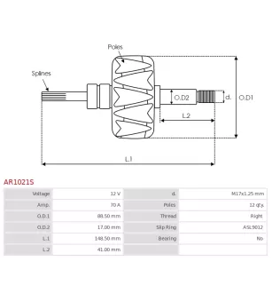 Rotor d’alternateurs pour DELCO 219235