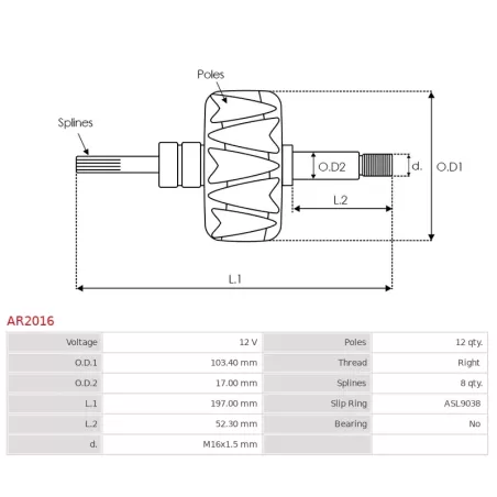 Rotor d’alternateurs pour HITACHI LR170714, LR170715, LR170715B, LR170716, LR170716B, LR180715