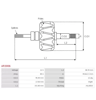 Rotor of alternators for Valeo A13VI69, A13VI72, A13VI73, A13VI74, A1