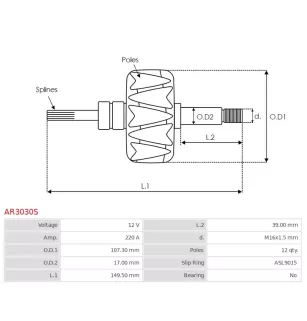 Rotor d’alternateurs pour VALEO CG20U015, FG23S010, FG23S011, FG23S012