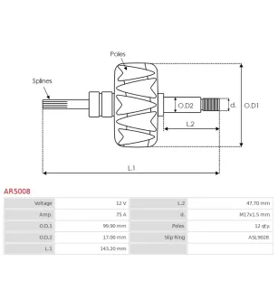 Rotor d’alternateurs pour MITSUBISHI A2TA1191, A2TA1991, A2TA1991D, A2