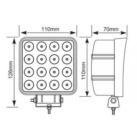 Phare De Travail 16 LEDS 48W 4000 Lumens Aluminium