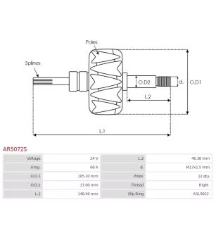 Rotor d’alternateurs pour MITSUBISHI A003TA8291, A003TA8591, A3TA8291,