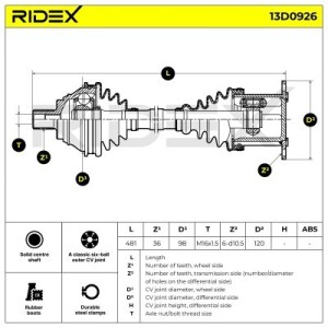 Arbre de transmission AUDI 1K0407763NX, 1K0407453GX, 1K0407271PG