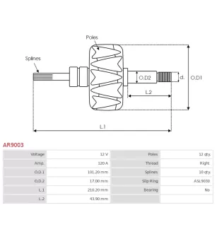 Rotor de alternadores para Poongsung 021319110, 021319111, 021319112, 0