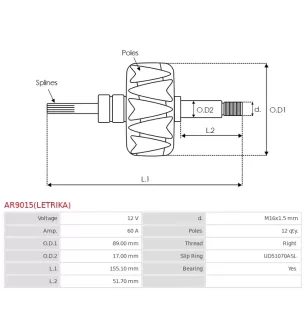 Rotor alternateur 12V 60A Iskra 11204448 AR9015(LETRIKA)