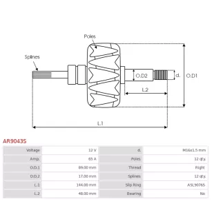 Rotor d’alternateurs pour ISKRA / LETRIKA AAK3139 , AAK3156 , AAK4128