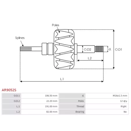 Rotor d’alternateurs pour NIKKO 0350000013 , 0350003000 , 0350003010 , 0350003011 , 0350003012 , 0350003013