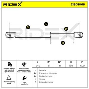 Vérin de coffre KIA 81770D9000, 81770F1000, 81780D9000