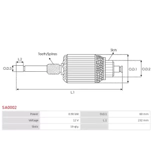 Induit démarreur pour BOSCH 0001208213 , 0001208221 , 0001208222 , 000