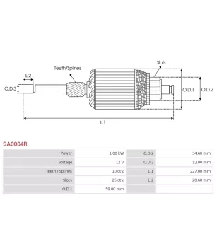 Induit démarreur pour BOSCH 0001114003 , 0001114004 , 0001114008 , 000