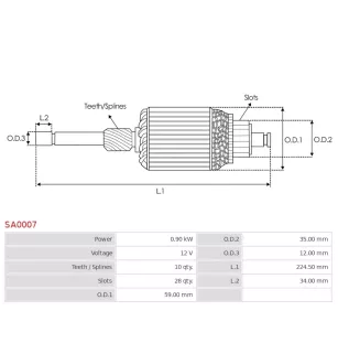 Induit démarreur pour BOSCH 0001112014 , 0001112027 , 0001112028 , 000