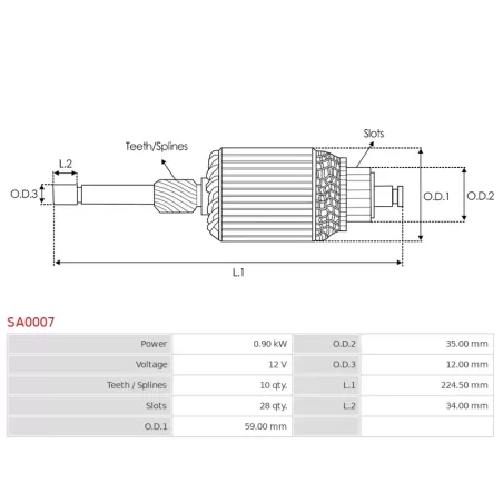 Induit démarreur pour BOSCH 0001112014 , 0001112027 , 0001112028 , 0001112044 , 0001112045