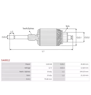 Induit démarreur pour BOSCH 0001359001 , 0001359002 , 0001359003 , 000