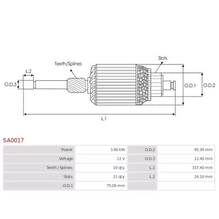 Induit démarreur pour BOSCH 0001367001 , 0001367002 , 0001367004 , 0001367005 , 0001367006 , 0001367007