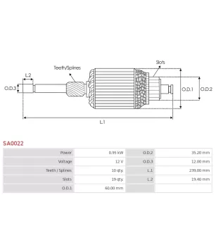 Induit démarreur pour BOSCH 0001208203 , 0001208205 , 0001208214 , 000