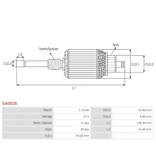 Induit démarreur pour BOSCH0001108001 , 0001108002 , 0001108003 , 0001