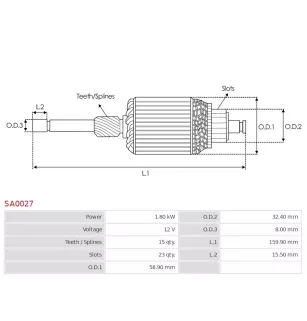 Induit démarreur pour BOSCH 0001110001 , 0001110002 , 0001110004 , 000