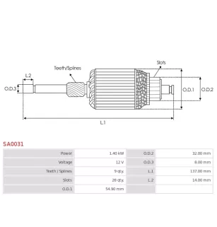 Induit démarreur pour BOSCH 0001108115 , 0001108145 , 0001108153 , 000