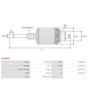 Induit démarreur pour BOSCH 0001204102 , 0001204103 , 0001211204 , 000