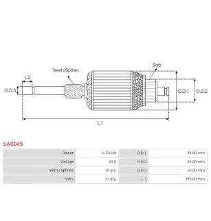 Induit démarreur pour BOSCH 0001371001, 0001371004, 0001371005, 000137