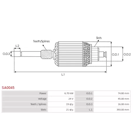 Induit démarreur pour BOSCH 0001371001, 0001371004, 0001371005, 0001371006, 0001371007