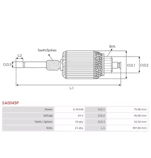 Induit démarreur pour BOSCH 0001371001, 0001371004, 0001371006, 000137