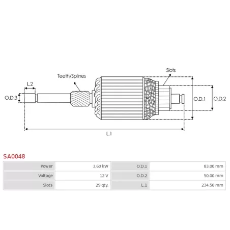 Induit démarreur pour BOSCH 0001413006, 0001413007, 0001413008, 0001413009, 0001413010