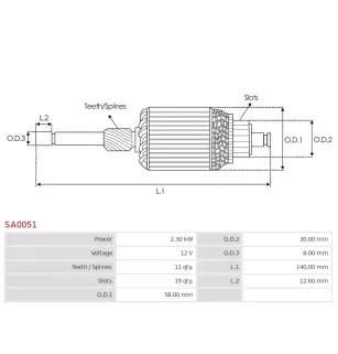 Induit démarreur pour BOSCH 0001223005, 0001223006